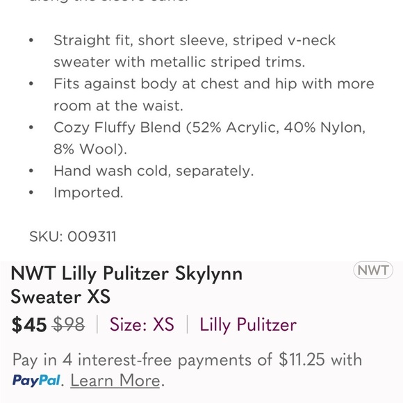 Lily Pulitzer Skylyn Sweater Pink Gold Metallic Trim XS - Picture 7 of 9